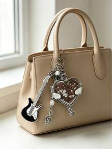 Y2k Heart-Shaped Mirror Bag Charm, Style Musical Note Guitar Pendant, Portable Heart-Shaped Mirror Keychain, Birthday Or Holiday Gifts. - Multicolor - View 6