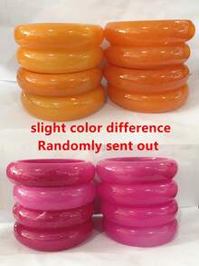 4pcs/Set Minimalist Pink & Purple Resin Bracelet Set For Women, Personalized Romantic Summer Bracelets - Multicolor - View 7