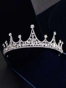 1pc Kids Girls Gorgeous Royal Sparkly Rhinestone Crown Hair Accessory For Birthday Party, Princess Dress-Up, Performance, Theme Park & Photos - Silver - View 9