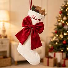 Personalized Christmas Stockings, Customizable Name, Luxury Soft Velvet Christmas Stockings With 3D Bow, Large Hanging Christmas Decoration, Suitable For Fireplace, Mantel And Christmas Tree, Perfect For Family, Couples And Pets Customized Holiday Gifts, Christmas Home Party Decoration, Letter Pattern - Multicolor - View 11