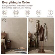 Solid Wood Rotary Coat Rack, Freestanding Coat Rack With 3 Shelves And 9 Hooks, Coat Tree For Bedroom, Entryway, Livingroom, Coat Hanger Stand For Coa - Walnut - View 6