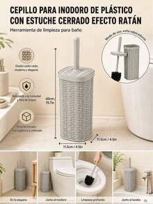 Resin Toilet Brush With Holder In Light Grey, Rattan Texture Toilet Scrubber For Bathroom Cleaning, Elegant And Functional Bathroom Accessory - Default - View 6