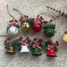 1pc Christmas Bell Ornament, Christmas Tree Hanging Decoration With Pine Needles, Berries, Bow And Rope, Vintage Metal Bell Pendant, Suitable For Holiday Party, Gift Box, Door Handle Decoration - Multi-color - View 6