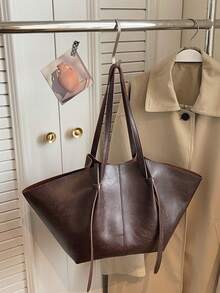 Solid Color Pleated Large Capacity Women's Shoulder Tote Bag, Vintage Fashion Versatile, Suitable For Women's Daily Use And Commuting - Coffee - View 3