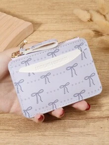 Fashion Bow Print Zipper Closure Women's Coin Wallet, Lightweight And Portable Cash, Credit Card, Coin Card Bag, Suitable For Outdoor And Travel - Pink - View 18