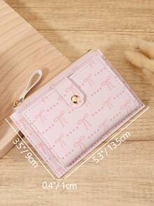 Simple Bow Printed Card Bag, Ultra-Thin Zipper Convenient ID Window ID Bag, Portable Credit Card And Coin Card Bag, Suitable For Outdoor And Travel - Pink - View 10