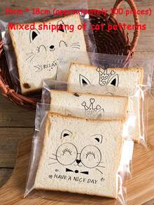 100pcs Self-Adhesive Cute Cat Pattern Snack Bags (Reusable) Transparent Zipper Bags, Suitable For Snacks, Sandwiches, Bread, Baked Goods Packaging, Perfect For Party Favors, Halloween, Wedding, Thanksgiving And Christmas - Multicolor - View 11