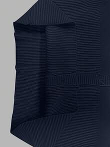 Petite Women's Casual Fashion Navy Blue Round Neck Long Sleeve Waist Fitted Knit Cardigan, Spring/Autumn Fall - Navy Blue - View 6