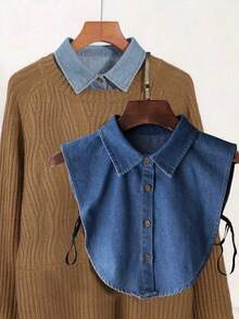 1pc High Quality Denim Detachable Collar Unisex Versatile Casual Style Suitable For Spring Summer Autumn Winter Premium Layering Piece For Sweaters Hoodies Skirts Blazers And More - Multicolor - View 1