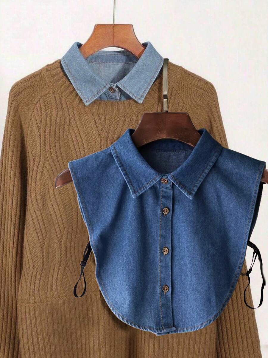 1pc High Quality Denim Detachable Collar Unisex Versatile Casual Style Suitable For Spring Summer Autumn Winter Premium Layering Piece For Sweaters Hoodies Skirts Blazers And More - Multicolor - View 1