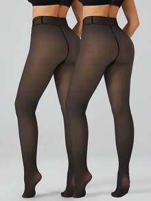 1/2 Pairs Women's Warm Thermal Lined Leggings, Sexy Slim Fit Thickened Winter Tights, Street Style Long Pants - Multicolor - View 7