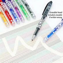 18-delars set med färgglada raderbara pennor (inkluderar 6 pennor + 12 refills), 0,5 mm fin spets, inbyggt suddgummi, perfekt för anteckningar och skrivande, färgglada gelpennor, kontors- och skolmaterial - Blåvitt mönster - Visa 4