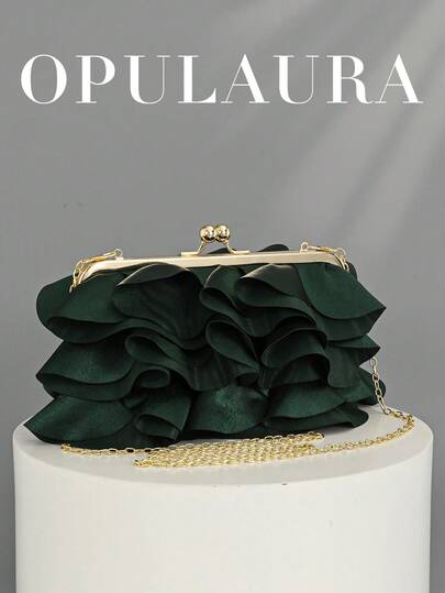 OpulAura 女士优雅迷人花瓣宴会手拿包，荷叶边设计晚礼服手提包，适合婚礼/度假/正式派对/舞会，配有链条