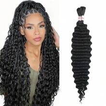 110g 2 Bundles/Pack Human Braiding Hair For Boho Braids Human Curly Boho Hair For Braiding Knotless Deep Wave Bulk Bohemian Natural Black Color - Natural Black - View 9