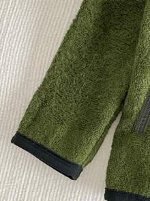 Kids Fleece Stand Collar Sweatshirt Single Piece Jacket Autumn/Winter Boys Colorblock Pocket Zipper Fleece Top - Green - View 5