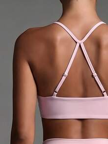 Women's Casual Sport Criss Cross Ruched Bust Removable Pads Crop Tops,Solid Color Adjustable Strap Basic Softery Camisole,For Yoga,Outdoor Sports - Pink - View 10
