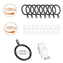 20/60/100pcs (10 Metal Rings & 10 Plastic Hooks / 30 Metal Rings & 30 Plastic Hooks / 50 Metal Rings & 50 Plastic Hooks) With Plastic Hooks Metal Curtain Rings Hanging Rings And Curtain Hooks Window Shower Rings, 30mm/1.18in Diameter (Black, Silver) - Multicolor - View 14