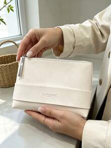 Lancôme White Faux Leather Cosmetic Bag, Zippered Makeup Pouch With Embossed Brand Logo, Portable And Durable, Suitable For Travel, Personal Use And Gifting, LANCOME‑GIFT‑9 - White - View 8