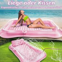 Pinke Aufblasbare Pool-Liegeinsel Mit Eingebautem Sprinkler, Abnehmbarem Kissen & Getränkehalter – Große Schwimminsel Für Pool & Strand Im Sommer, Ideal Für Das Faulenzen Auf Poolpartys Mit Freundinnen, Den Wasserspaß Mit Den Eltern & Den Sonnigen Urlaubs- Oder Hofeinsatz. - A - Übersicht 1