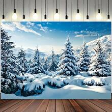 Winter Wonderland Christmas Photography Backdrop, Merry Christmas Banner Polyester Backdrop, Winter Snow Mountain Pattern - Pine Trees And Snowscape, Durable Polyester Fiber, Suitable For Holiday Parties, Photo Shoots And Decoration, Backdrop, Birthday Party, Best Choice For Christmas - 1 - View 31