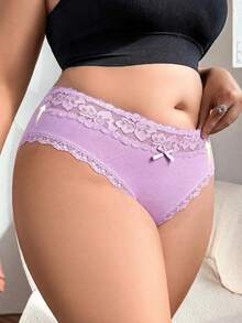 Rosiemei Celana Dalam Segitiga Rajut Katun Murni dengan Motif Renda dan Patchwork yang Nyaman untuk Wanita, 1 buah - Mauve Purple - View 6