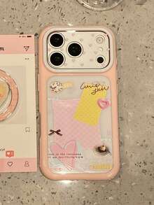 1pc Korean Style Niche Pink Heart Polka Dot Dessert Label Phone Case Compatible With Iphone 17 Pro Max, 16 Pro, 15/14 Pro, Full Coverage Anti-Drop Protective Cover, New Trending - Multicolor - View 3