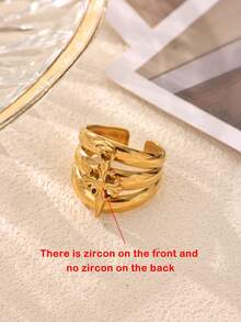 1Pc Vintage Triple Band Open Ring With Cross Charm, Stainless Steel Ring, Gold Ring, Edgy Punk Style Jewelry For Party, Christmas Gift - Multicolor - View 4