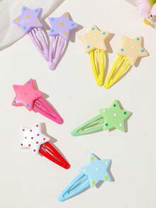 12/6/1pc Girls Multi-Color Bangs Clip BB Hair Clip Five-Pointed Star Hair Accessory Durable Sweet Versatile For Daily Use - Multicolor - View 6