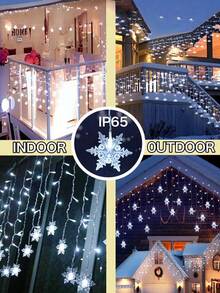 5.5M/9M Solar Ice Column Snowflake String Light, 97LED/160LED, 8 Flashing Modes, Outdoor Waterproof Fairy Light, Solar Curtain Light, Suitable For Gardens,Eaves,Weddings,Camping,Autumn,Home,Parties,Windows,Pavilions,Walls,Christmas,Holiday Decoration - Solar Powered Ice Column Snowflake Lamp - View 9