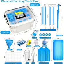 111 Pcs Diamond Painting Tools,48 Slots Storage Container For Diamond Art Kits For Adults,Portable Handle Design,Blue/Purple/Pink Series Multi-Layer Storage For Drills & Accessories,Ideal Craft Gift,Jewelry Bead Organizer For Rhinestones,Gem,Bead - View 3