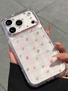 Y2K Pink Plaid Strawberry Star Bow Print Phone Case, Compatible With IPhone 18 Pro Max 18 Pro 17 Pro Max 17 Pro 17 16 Pro Max 16 Pro 16 15 Pro Max 15 Pro 15 14 Pro Max 14 Pro 14 13 Pro Max, Cute Shockproof Back Cover - Pink - View 4