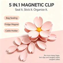 10pcs Cute Pink Cherry Blossom Detachable Petal Magnetic Sealing Clips, Reusable Fridge Magnet Stickers, Portable Floral Kitchen Gadget Food Storage Clips For Potato Chips, Cereal, Tea, Seasoning Freshness - View 4