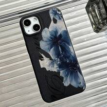 1件極簡藍色碎花草圖案個性化磨砂荔枝紋全包防摔TPU手機殼，適用於Apple 17 16 15 14 13 12 11 Pro Max A55/54/53/52/51 S25/24/23/22/21系列 - 彩色 - 查看 4
