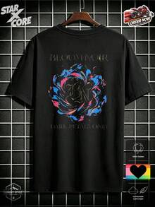 Bloom Noir Dark Petals Floral Art Graphic Gothic Aesthetic Summer Fitted Cotton Short Sleeve Tee, Men Street Style Casual Wear - Black - View 2