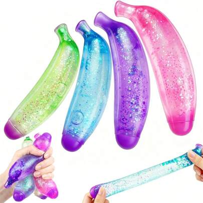 1pc Banana Squeeze Toy, Transparent Glitter Banana Stress Ball, Cute Sticky Fruit Squeeze Toy, Fingertip Toy, Cute Squeeze Fruit Sensory Fingertip Gift, Suitable For Children And Teenagers Birthday