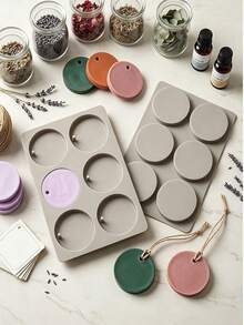 6‑Cavity Round Tag‑Shaped Silicone Casting Mold, Multi‑Purpose DIY Craft Mold For Resin Pendants, Handmade Soap, Perfume Wax Tablet Making - Multicolor - View 2