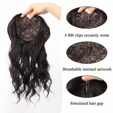 14 Inch European And American Synthetic Hair Topper With Bangs, Scalp Coverage Hairpiece, Water Topper Hair Clip Hair Accessory - Black - View 4