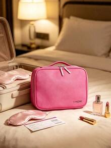 Lancôme Lancome Bright Pink Hand‑Carry Cosmetic Bag, Large Capacity Zipper Makeup Organizer With Brand Logo, Portable And Durable For Travel, Suitable For Personal Use And Gift Giving, LANCOME‑GIFT‑32 - Hot Pink - View 7