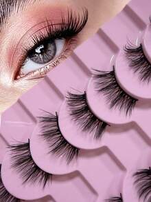 10 Pairs Half-Length Natural Thick Little Devil Cat Eye Winged Half-Eye Natural Daily Versatile Women's Upper Eyelashes - Black - View 1
