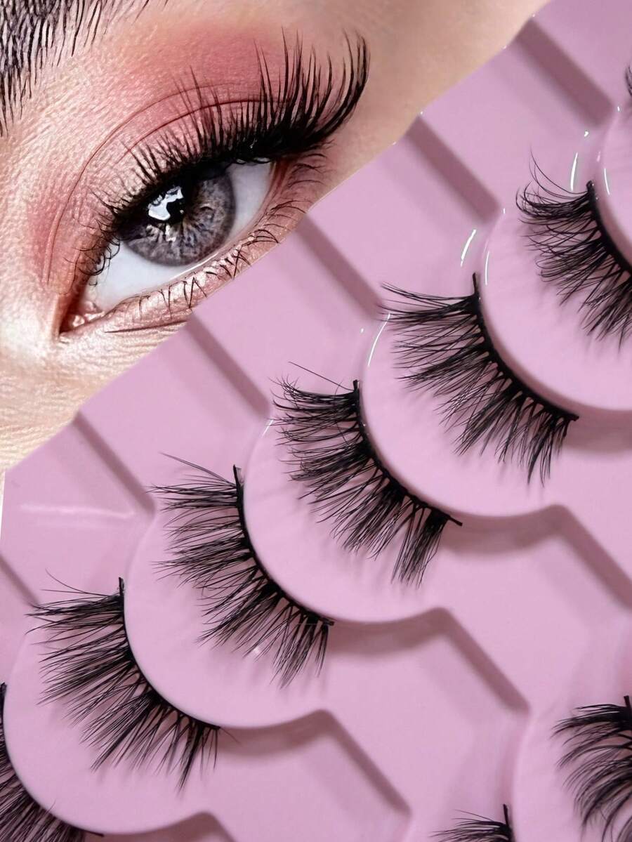 10 Pairs Half-Length Natural Thick Little Devil Cat Eye Winged Half-Eye Natural Daily Versatile Women's Upper Eyelashes - Black - View 1
