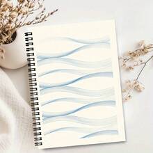 1 pieza Cuaderno con patrón de línea azul ondulada, estilo artístico minimalista, cuaderno de escritura, uso escolar, suministros de aprendizaje, buen artículo de registro de oficina, esencial para volver a la escuela - A - Ver 9
