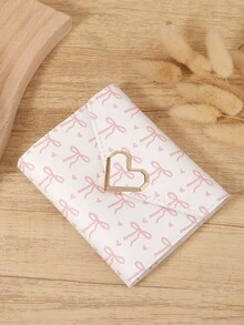Dompet Wanita Multifungsi Minimalis Kasual dengan Motif Pita, Dompet Multifungsi dengan Dekorasi Hati Logam, Dompet Lipat Tiga untuk Wanita - Putih - View 7