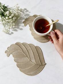 12pcs, Gold Hollow PVC Drink Coasters, Washable Table Accessories, Non-Slip Tableware Mats, Breathable Heat Dissipation Cup Holders, Lightweight And Easy To Store, Suitable For Restaurants, Cafes, Homestays, Compatible With Afternoon Tea, Holidays, Parties, Gatherings, Birthdays, Weddings, Dinner Parties. - Multicolor - View 7