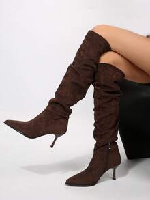 FVPFVP Women's Patent Leather Square Toe High Shaft Tall Boots, Slimming Knight Boots With Chunky High Heel, Autumn/Winter - Coffee Brown - View 2