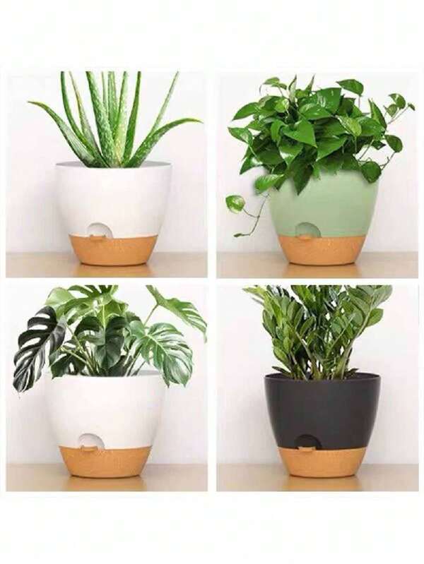 Large Automatic Watering Plastic Planter, High-Quality Green Round Plant Pot With Deep Water Reservoir, Drainage Holes And Tray, Suitable For Indoor/Outdoor Plants, Garden Flowers, Bonsai And Desktop Decor