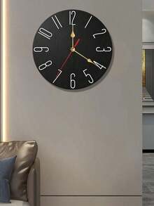 1pc Modern Silent Wall Clock, Japanese Quartz Movement, Black Round Frameless Design, Digital Display, Wooden, Silent No Ticking, Suitable For Living Room, Bedroom And Office Decor, Requires 1 AA Battery (Not Included) - 1PC - View 3