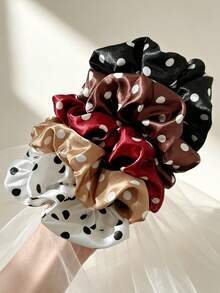 Women's Minimalist Elegant Satin Polka Dot Scrunchie, High-End Vintage French Style Versatile Hair Accessory, 12cm Extra Large - Multicolor - View 2