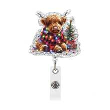 1pc Christmas Retractable Badge Reel, Christmas Highland Cow Pattern Retractable Card Holder, Suitable For Nurses, Doctors, Teachers, Back To School, Halloween, Christmas - A - View 7