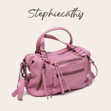 STEPHIECATHY 女款單肩包，水洗PU人造皮革小手提包，休閒斜挎包，適合日常通勤、上學、旅行、夏季，粉紅色 - 櫻花粉 - 查看 6