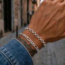 2Pcs/Set Simple Punk Silvery Stainless Steel Chain Bracelets For Men - Bracelet - View 7